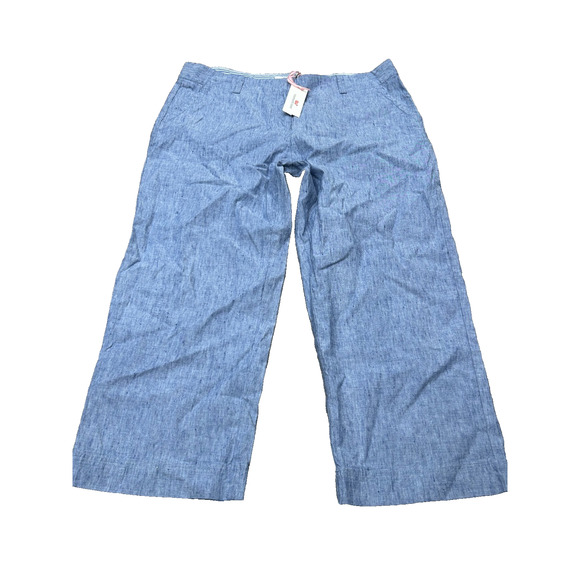 NWT Vineyard Vines Womens Blue Ocean Bow Front Cropped Catamaran Pants Size 16 - Picture 1 of 9